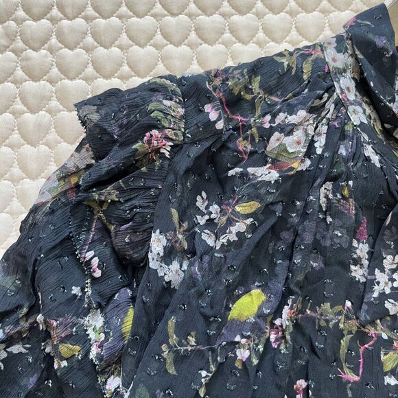 NWOT AllSaints women's Lara chiffon Shirt buttons closure Black Blouse Size 6 - Picture 8 of 14